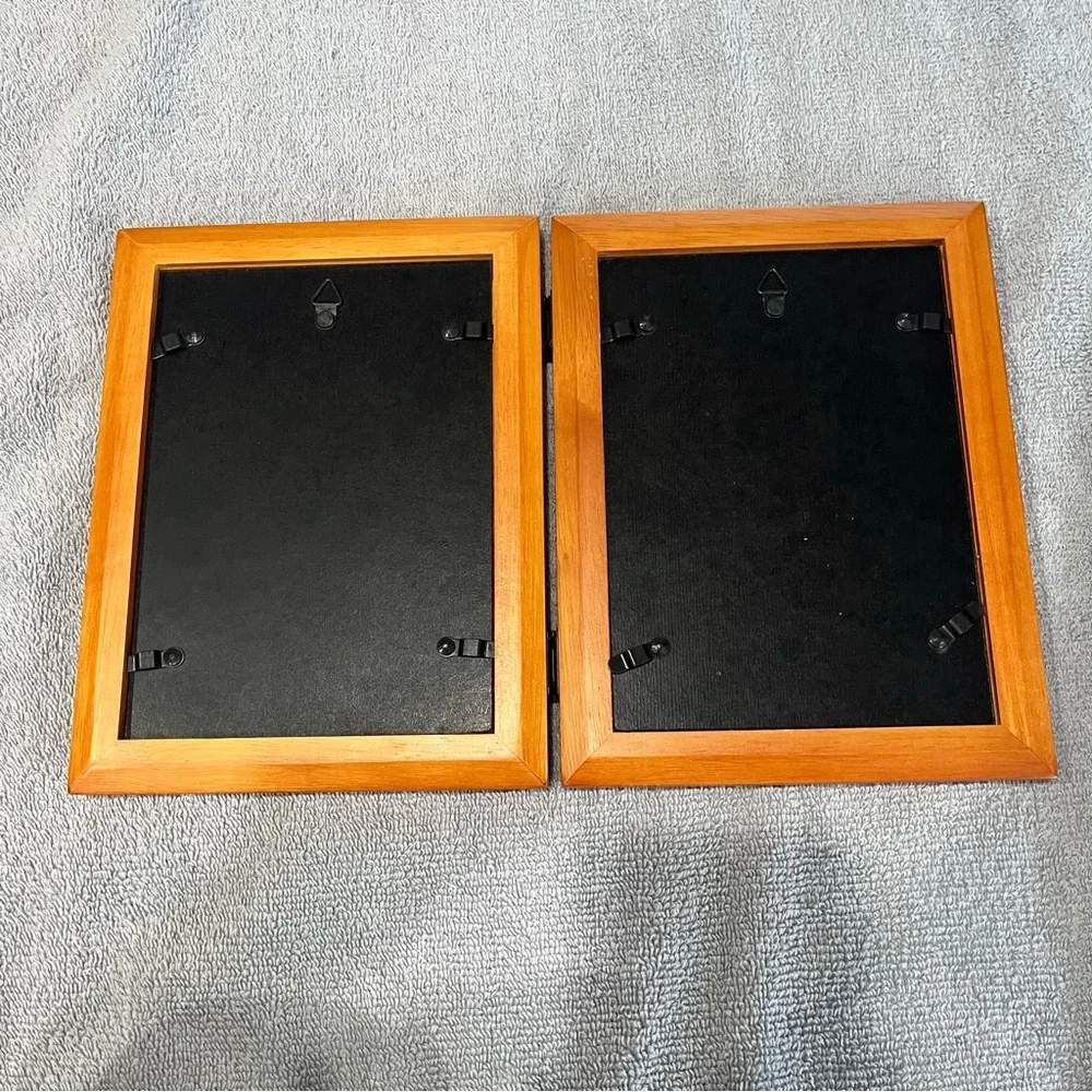 Elegant Brown Solid Wood Double Bifold Picture Frame 5x7 Home Decor Memories‎